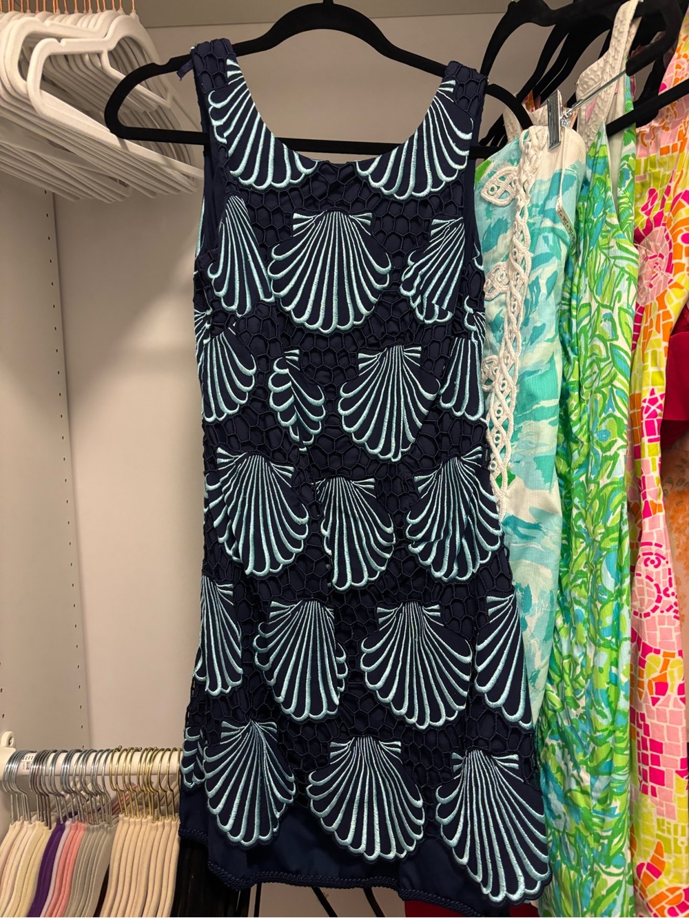 Lilly Pulitzer Navy Blue Mini Dress with Light Blue Shell Embroidery